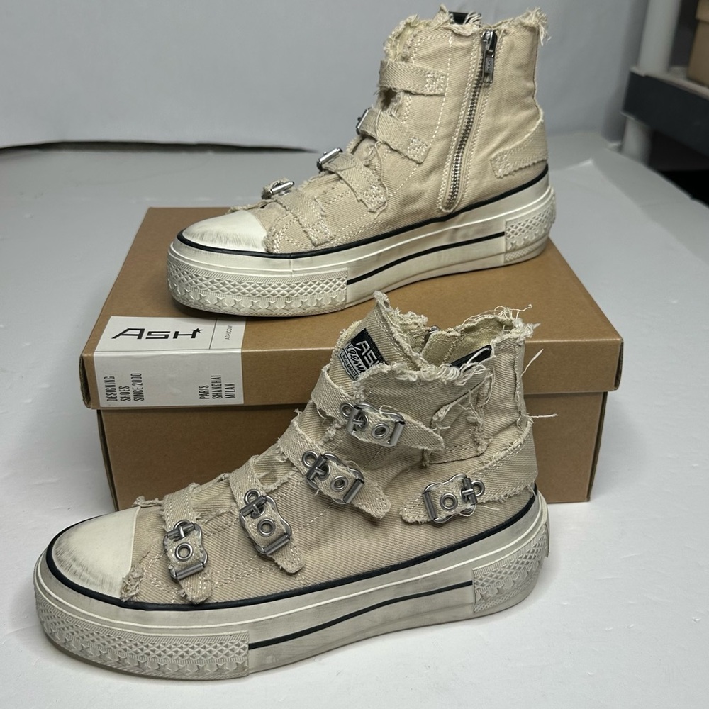 NEW W/BOX ASH Rainbow Washed Canvas High Top Sneakers in Sand 39 - Picture 13 of 13